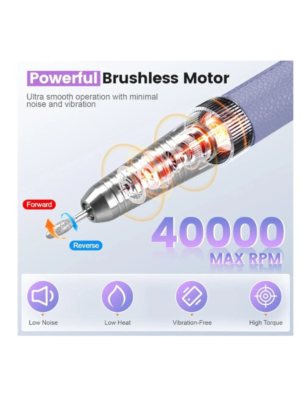 Professional Purple And White Nail Drill 40,000 RPM Cordless Rechargeable